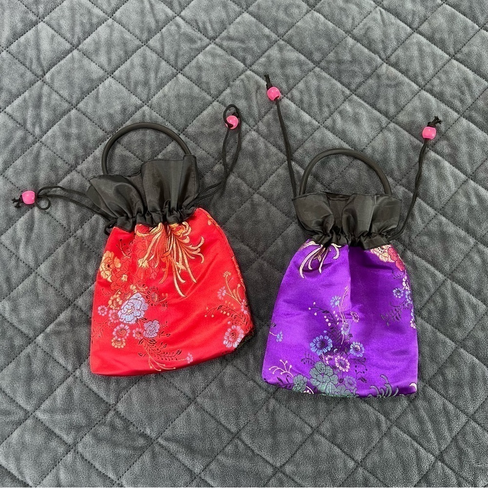 Japanese Mini Bag Purse Chinese Inspired Brocade Satin Floral Handbags Pouch B9 - Picture 3 of 10